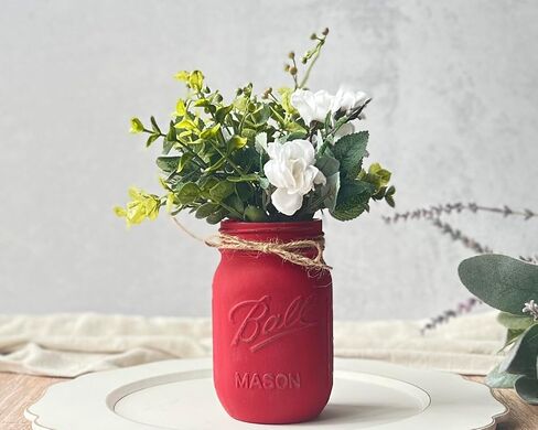 Red Mason Jar for Centerpieces – 16 oz Painted Jar for Christmas Decor, Valentine’s Day, Patriotic Celebrations, Holiday Vase, Red Table Centerpiece Decor - Christmas Vase (Red Jar - No Flowers) in Kuwait