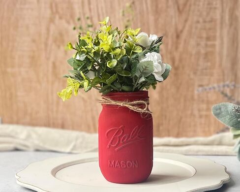 Red Mason Jar for Centerpieces – 16 oz Painted Jar for Christmas Decor, Valentine’s Day, Patriotic Celebrations, Holiday Vase, Red Table Centerpiece Decor - Christmas Vase (Red Jar - No Flowers) in Kuwait