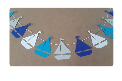 Blue sailboats. nautical party garland. nursery decor and Happy Birthday decor No DIY required in Kuwait