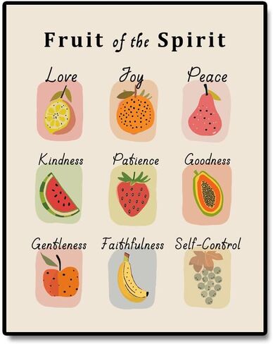 Fruit of the Spirit Wall Art, Fruit Art Print, Retro Christian Home Decor, Vintage Scripture Print, Bible Verse Wall Art, School Kids Decor Homeschool Christian Decor, Unframed Print (8 x 10 in) in Saudi Arabia