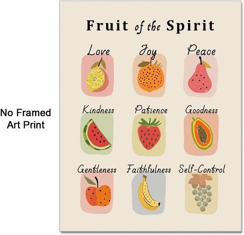 Fruit of the Spirit Wall Art, Fruit Art Print, Retro Christian Home Decor, Vintage Scripture Print, Bible Verse Wall Art, School Kids Decor Homeschool Christian Decor, Unframed Print (8 x 10 in) in Saudi Arabia