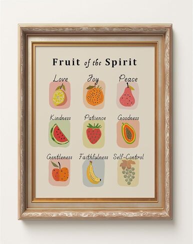 Fruit of the Spirit Wall Art, Fruit Art Print, Retro Christian Home Decor, Vintage Scripture Print, Bible Verse Wall Art, School Kids Decor Homeschool Christian Decor, Unframed Print (8 x 10 in) in Saudi Arabia