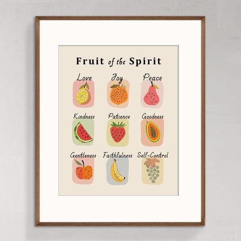 Fruit of the Spirit Wall Art, Fruit Art Print, Retro Christian Home Decor, Vintage Scripture Print, Bible Verse Wall Art, School Kids Decor Homeschool Christian Decor, Unframed Print (8 x 10 in) in Saudi Arabia