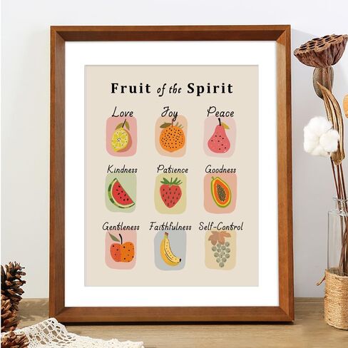Fruit of the Spirit Wall Art, Fruit Art Print, Retro Christian Home Decor, Vintage Scripture Print, Bible Verse Wall Art, School Kids Decor Homeschool Christian Decor, Unframed Print (8 x 10 in) in Saudi Arabia