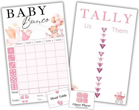 سمة استحمام الطفل بونكو نقاط نقاط وورائح الحصيلة - Baby Girl Bunco - Score Score Score - Game Night Accesories - بطاقات ScoreC. in Saudi Arabia