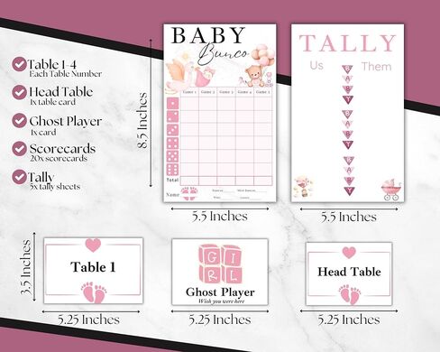سمة استحمام الطفل بونكو نقاط نقاط وورائح الحصيلة - Baby Girl Bunco - Score Score Score - Game Night Accesories - بطاقات ScoreC. in Saudi Arabia