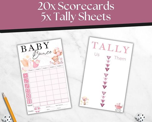 سمة استحمام الطفل بونكو نقاط نقاط وورائح الحصيلة - Baby Girl Bunco - Score Score Score - Game Night Accesories - بطاقات ScoreC. in Saudi Arabia
