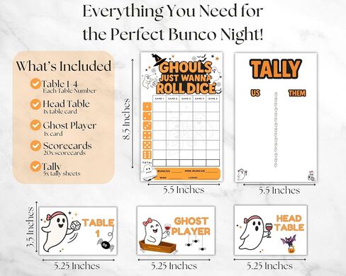 Halloween Bunco Scorecard Set – Ghouls Just Wanna Roll Dice Theme with Ghost Score Sheets, Tally Sheet, Table Signs, Ghost Player Cards – Girls Night Dice Game – October Bunco Party Supplies in Saudi Arabia
