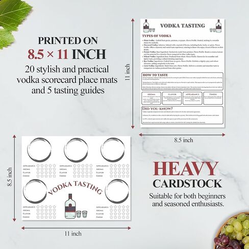 Vodka Tasting Scorecards - Blind Tasting Party Supplies with 20x Vodka Tasting Cards and 5x Tasting Guide -Vodka Tasting Kit for Small Gatherings, Birthday Parties, and more in Saudi Arabia