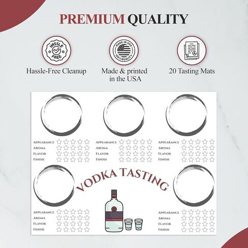 Vodka Tasting Scorecards - Blind Tasting Party Supplies with 20x Vodka Tasting Cards and 5x Tasting Guide -Vodka Tasting Kit for Small Gatherings, Birthday Parties, and more in Saudi Arabia