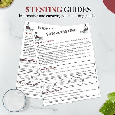 Vodka Tasting Scorecards - Blind Tasting Party Supplies with 20x Vodka Tasting Cards and 5x Tasting Guide -Vodka Tasting Kit for Small Gatherings, Birthday Parties, and more in Saudi Arabia