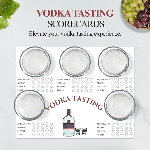 Vodka Tasting Scorecards - Blind Tasting Party Supplies with 20x Vodka Tasting Cards and 5x Tasting Guide -Vodka Tasting Kit for Small Gatherings, Birthday Parties, and more in Saudi Arabia