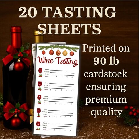 Christmas Wine Tasting Scorecards – Holiday Wine Party Supplies – Festive Wine Tasting Cards for Notes & Ratings – Perfect for Christmas Parties, Wine Nights, and Holiday Gatherings in Saudi Arabia