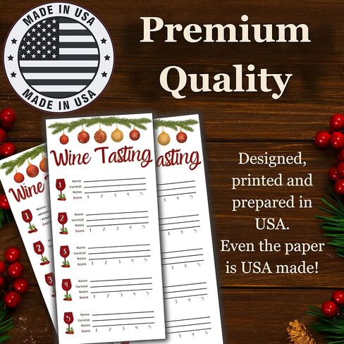 Christmas Wine Tasting Scorecards – Holiday Wine Party Supplies – Festive Wine Tasting Cards for Notes & Ratings – Perfect for Christmas Parties, Wine Nights, and Holiday Gatherings in Saudi Arabia