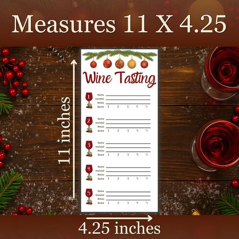 Christmas Wine Tasting Scorecards – Holiday Wine Party Supplies – Festive Wine Tasting Cards for Notes & Ratings – Perfect for Christmas Parties, Wine Nights, and Holiday Gatherings in Saudi Arabia