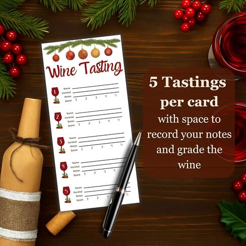 Christmas Wine Tasting Scorecards – Holiday Wine Party Supplies – Festive Wine Tasting Cards for Notes & Ratings – Perfect for Christmas Parties, Wine Nights, and Holiday Gatherings in Saudi Arabia