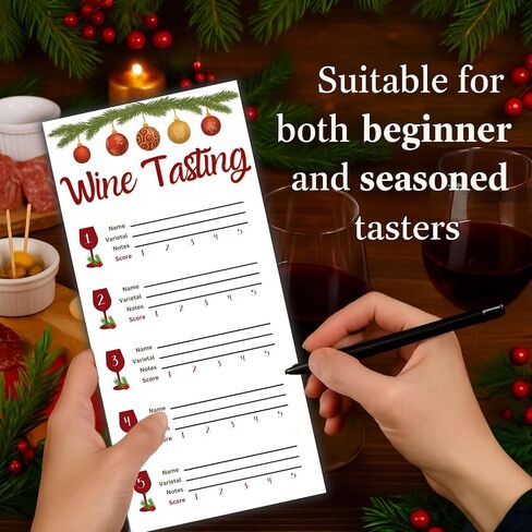 Christmas Wine Tasting Scorecards – Holiday Wine Party Supplies – Festive Wine Tasting Cards for Notes & Ratings – Perfect for Christmas Parties, Wine Nights, and Holiday Gatherings in Saudi Arabia