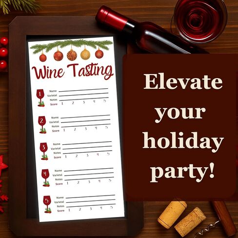 Christmas Wine Tasting Scorecards – Holiday Wine Party Supplies – Festive Wine Tasting Cards for Notes & Ratings – Perfect for Christmas Parties, Wine Nights, and Holiday Gatherings in Saudi Arabia