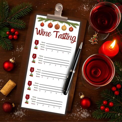 Christmas Wine Tasting Scorecards – Holiday Wine Party Supplies – Festive Wine Tasting Cards for Notes & Ratings – Perfect for Christmas Parties, Wine Nights, and Holiday Gatherings in Saudi Arabia