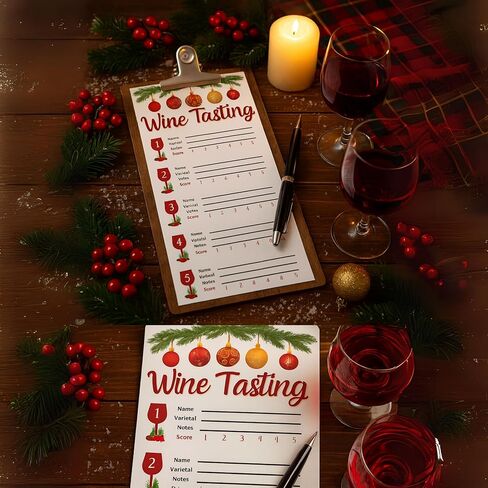 Christmas Wine Tasting Scorecards – Holiday Wine Party Supplies – Festive Wine Tasting Cards for Notes & Ratings – Perfect for Christmas Parties, Wine Nights, and Holiday Gatherings in Saudi Arabia