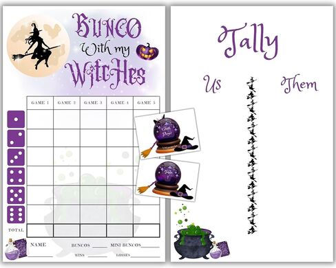 حزمة Halloween Bunco - أوراق نقاط الساحرة وأوراق العصيدة - مستلزمات حفلات الأطراف - نوفمبر - بطاقات الدرجات - مجموعة ألعاب - ديكورات - لنا وهم in Saudi Arabia