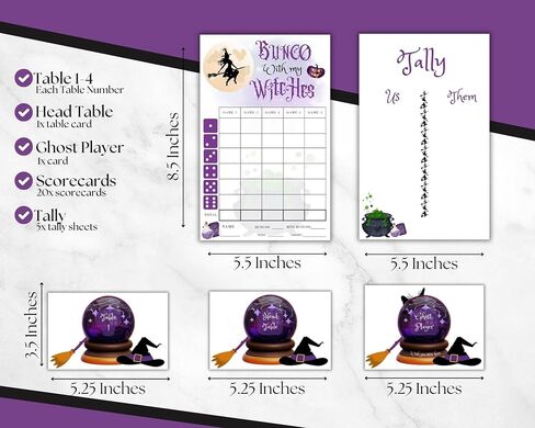 حزمة Halloween Bunco - أوراق نقاط الساحرة وأوراق العصيدة - مستلزمات حفلات الأطراف - نوفمبر - بطاقات الدرجات - مجموعة ألعاب - ديكورات - لنا وهم in Saudi Arabia