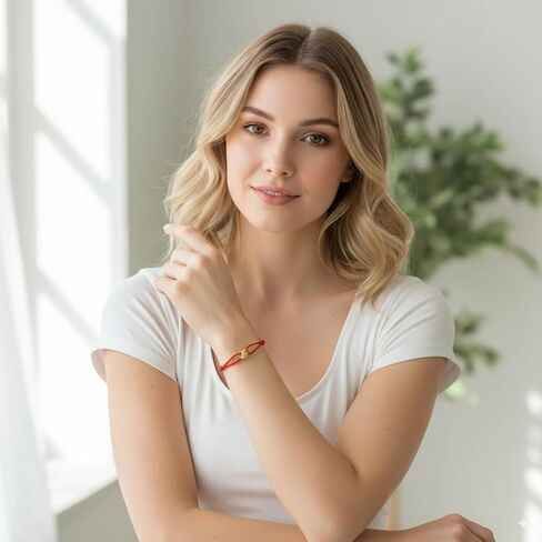 Red String Bracelet with Gold-Toned Interlocking Rings - Symbol of Love & Protection Adjustable Knot Design Lucky Charm Gift, Gift Set with Box & Ribbon in Kuwait