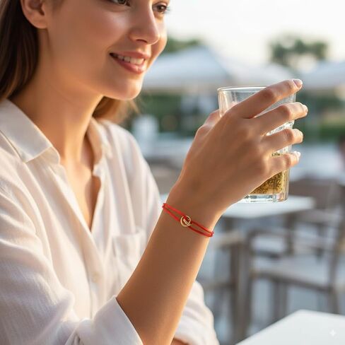 Red String Bracelet with Gold-Toned Interlocking Rings - Symbol of Love & Protection Adjustable Knot Design Lucky Charm Gift, Gift Set with Box & Ribbon in Kuwait