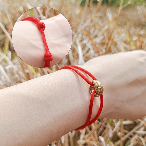 Red String Bracelet with Gold-Toned Interlocking Rings - Symbol of Love & Protection Adjustable Knot Design Lucky Charm Gift, Gift Set with Box & Ribbon in Kuwait
