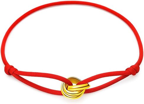 Red String Bracelet with Gold-Toned Interlocking Rings - Symbol of Love & Protection Adjustable Knot Design Lucky Charm Gift, Gift Set with Box & Ribbon in Kuwait