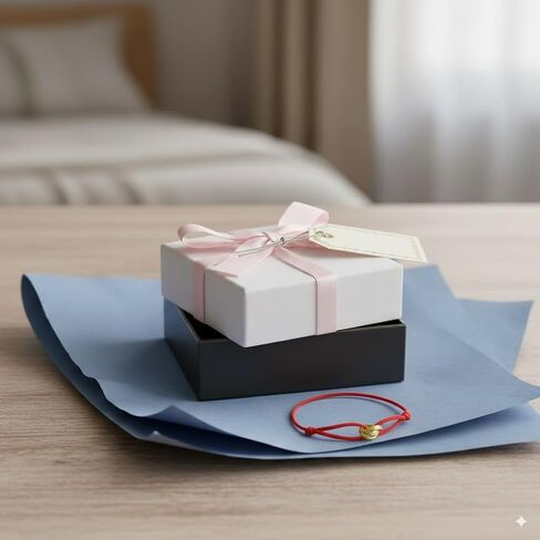 Red String Bracelet with Gold-Toned Interlocking Rings - Symbol of Love & Protection Adjustable Knot Design Lucky Charm Gift, Gift Set with Box & Ribbon in Kuwait