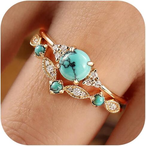 Turquoise Rings for Women Cowgirl Western Outfits Cowboy Chic Jewelry Rhinestone Gold Knuckle Thumb Rings Boho Stackable Western Wedding Ring Cowgirl Costume Accessories in Saudi Arabia