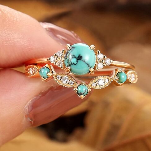 Turquoise Rings for Women Cowgirl Western Outfits Cowboy Chic Jewelry Rhinestone Gold Knuckle Thumb Rings Boho Stackable Western Wedding Ring Cowgirl Costume Accessories in Saudi Arabia