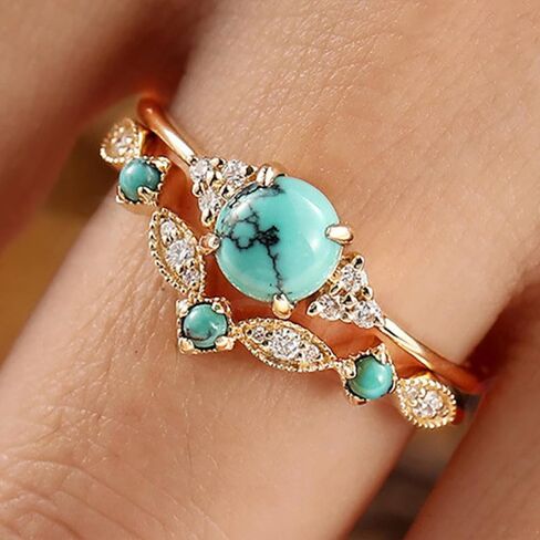 Turquoise Rings for Women Cowgirl Western Outfits Cowboy Chic Jewelry Rhinestone Gold Knuckle Thumb Rings Boho Stackable Western Wedding Ring Cowgirl Costume Accessories in Saudi Arabia