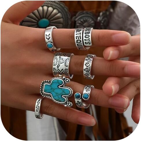 Turquoise Rings Jewelry Gold Western Boho Stackable Knuckle Thumb Ring Set Dresses Accessories Christmas Gifts in Saudi Arabia