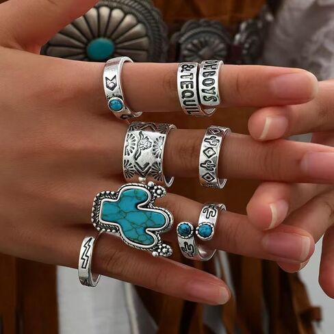 Turquoise Rings Jewelry Gold Western Boho Stackable Knuckle Thumb Ring Set Dresses Accessories Christmas Gifts in Saudi Arabia
