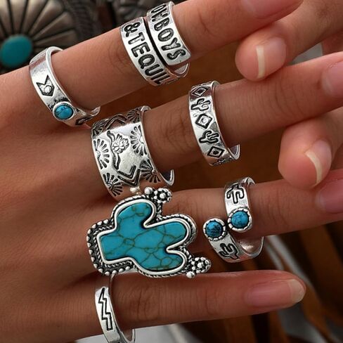 Turquoise Rings Jewelry Gold Western Boho Stackable Knuckle Thumb Ring Set Dresses Accessories Christmas Gifts in Saudi Arabia