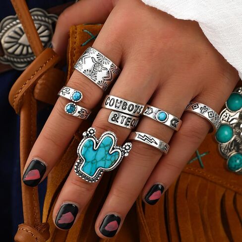Turquoise Rings Jewelry Gold Western Boho Stackable Knuckle Thumb Ring Set Dresses Accessories Christmas Gifts in Saudi Arabia