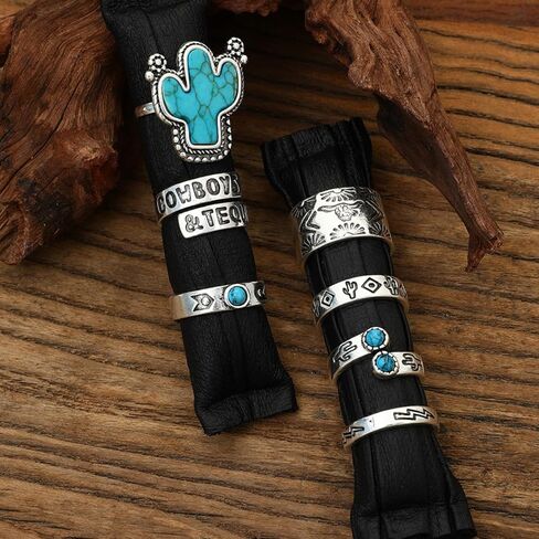 Turquoise Rings Jewelry Gold Western Boho Stackable Knuckle Thumb Ring Set Dresses Accessories Christmas Gifts in Saudi Arabia