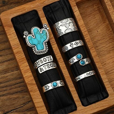 Turquoise Rings Jewelry Gold Western Boho Stackable Knuckle Thumb Ring Set Dresses Accessories Christmas Gifts in Saudi Arabia