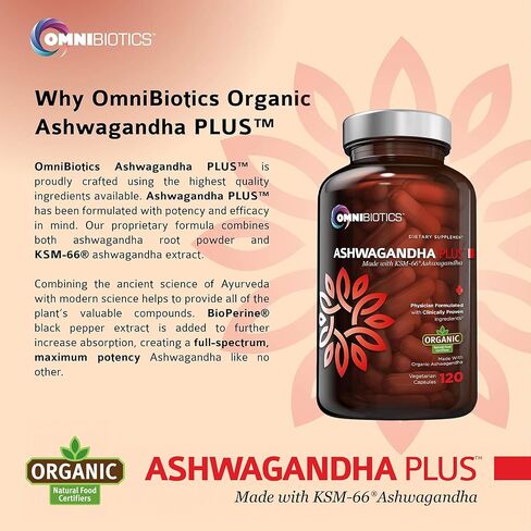 Ashwagandha Organic Capsules Clinical Strength 1300 mg with KSM-66 Ashwagandha Extract - 120 Vegan Capsules - Natural Stress Relief Supplement in Kuwait