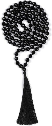 108 Mala Beads 8mm Natural black tourmaline Long Polished-Finish Genuine Semi-Precious Stone Long Crystal Mala Prayer Bead Necklace Or Bracelet for Yoga Meditation Energy Balancing in Saudi Arabia