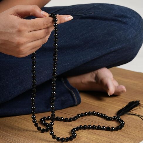 108 Mala Beads 8mm Natural black tourmaline Long Polished-Finish Genuine Semi-Precious Stone Long Crystal Mala Prayer Bead Necklace Or Bracelet for Yoga Meditation Energy Balancing in Saudi Arabia