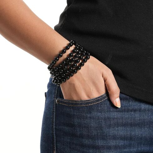108 Mala Beads 8mm Natural black tourmaline Long Polished-Finish Genuine Semi-Precious Stone Long Crystal Mala Prayer Bead Necklace Or Bracelet for Yoga Meditation Energy Balancing in Saudi Arabia