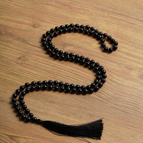 108 Mala Beads 8mm Natural black tourmaline Long Polished-Finish Genuine Semi-Precious Stone Long Crystal Mala Prayer Bead Necklace Or Bracelet for Yoga Meditation Energy Balancing in Saudi Arabia