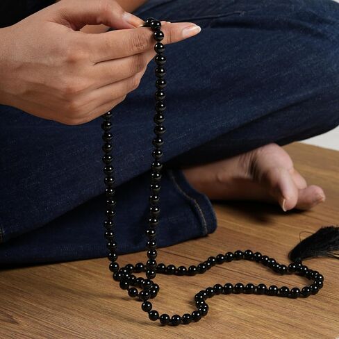 108 Mala Beads 8mm Natural black tourmaline Long Polished-Finish Genuine Semi-Precious Stone Long Crystal Mala Prayer Bead Necklace Or Bracelet for Yoga Meditation Energy Balancing in Saudi Arabia