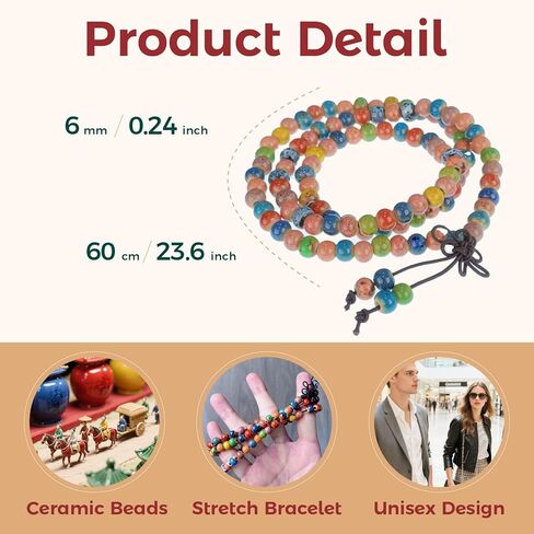 حبات صلاة مالا سوار 6 ملم سوار من السيراميك ثار يدويًا قلادة مرنة مصنوعة يدويًا للتأمل اليوغا للجنسين نساء الرجال in Kuwait
