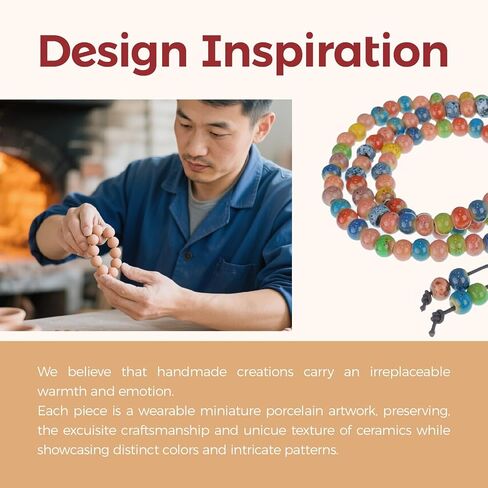 حبات صلاة مالا سوار 6 ملم سوار من السيراميك ثار يدويًا قلادة مرنة مصنوعة يدويًا للتأمل اليوغا للجنسين نساء الرجال in Kuwait