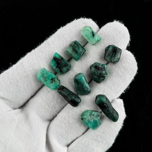 CRYSTALIS 10pcs Natural Emerald Raw Crystals, Loose Gemstone Wholesale Bulk Rough Jewelry Making Supply, Chakra Healing Raw Stones, Wire Wrapping, DIY, Tumbling, Gem Collection, (8-12mm) in Kuwait
