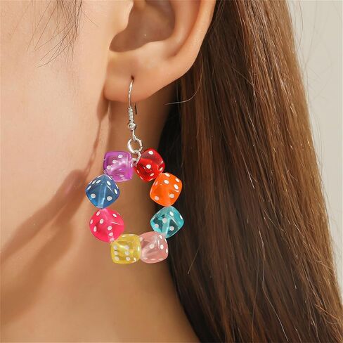 Unique 3D Dice Earrings for Women Cool Colorful Lucky Cubic Dice Playing Card Dangle Drop Earrings Gambling Casino Halloween Jewelry Gift (Colorful Dice) in Saudi Arabia